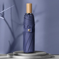 Parapluie publicitaire pliable 3 sections anti-UV avec manche en bois coloré, design classique et diamètre ouvert de 95 cm – Vente chaude