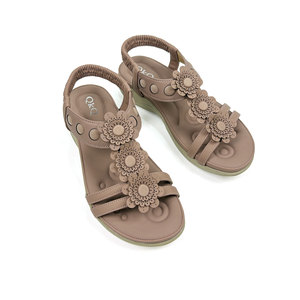 HLS2025 Summer Fashion Women's <strong>Shoes</strong> Elastic <strong>Ankle</strong> <strong>Strap</strong> Open Toe Floral Design Comfortable slippers Women's <strong>Flat</strong> Outdoor Sandal - Product Image 1