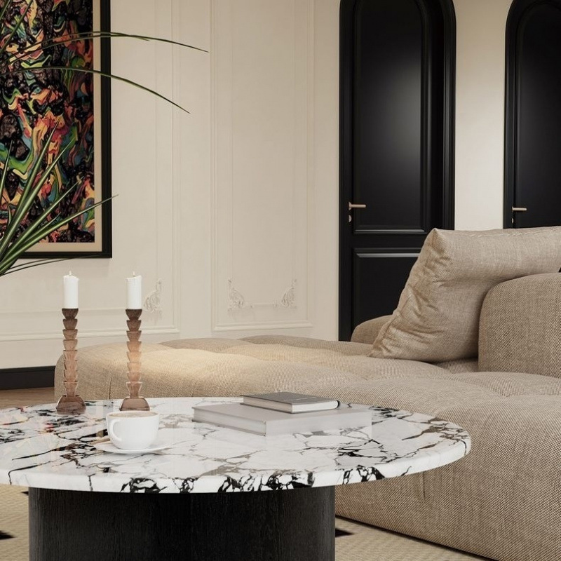 1-meter diameter black oak solid wood coffee table