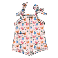Combinaison sans manches pour enfants en bambou sur mesure avec lacets, motifs imprimés et poches pour bébés