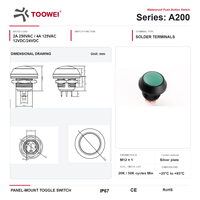 Interrupteur à bouton-poussoir momentané TOOWEI, étanche IP67, non éclairé, avec borne de soudure