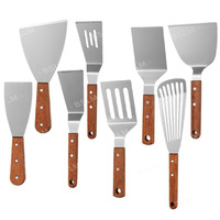 Ustensiles de cuisine Spatule de cuisson Teppanyaki en acier inoxydable avec manche en bois Haute qualité Facile à nettoyer Outils multifonctions pour steak