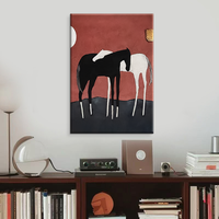 Peinture à l'huile abstraite de cheval peinte à la main, art animal minimaliste noir et blanc pour la décoration intérieure