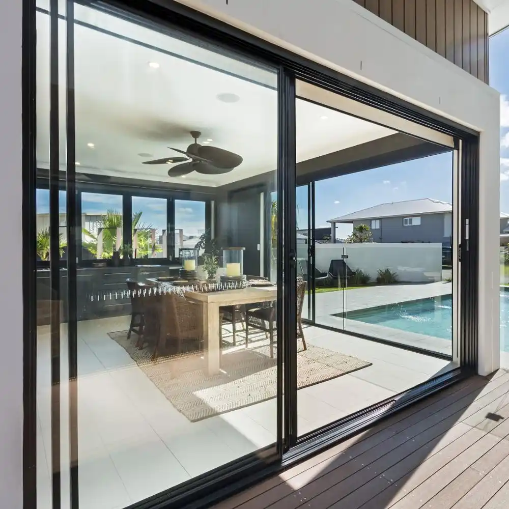 moden slim frame black aluminum multi panel tempered glass patio sliding door