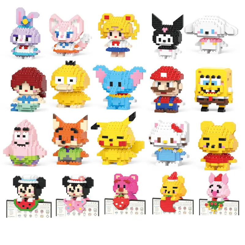 Children's Educational Compatible Micro-particle Building Blocks Cute Cartoon Doll Strawberry Cartoon Bear Doll Small Toy
