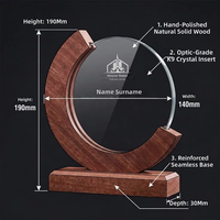 Trophée Rond en Cristal K9 avec Cadre en Bois Massif, Vierge pour Gravure Laser DIY, Récompense Écologique pour Partenaire de Reconnaissance - Vente en Gros
