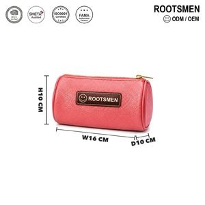 Pochette cosmétique cylindrique rose corail 16x10x10cm, texture grainée, fermeture éclair dorée, trousse de maquillage, organiseur de voyage, logo personnalisé - Product Image 1