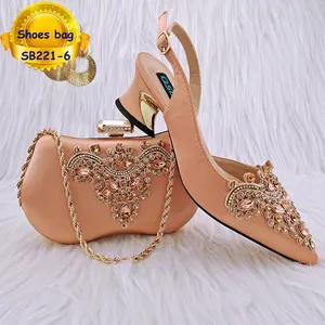 Hochwertige afrikanische Designer italienische High Heel Schuhe und Tasche Set passend zu Pfirsich Nigeria Party Schuh passenden Taschen