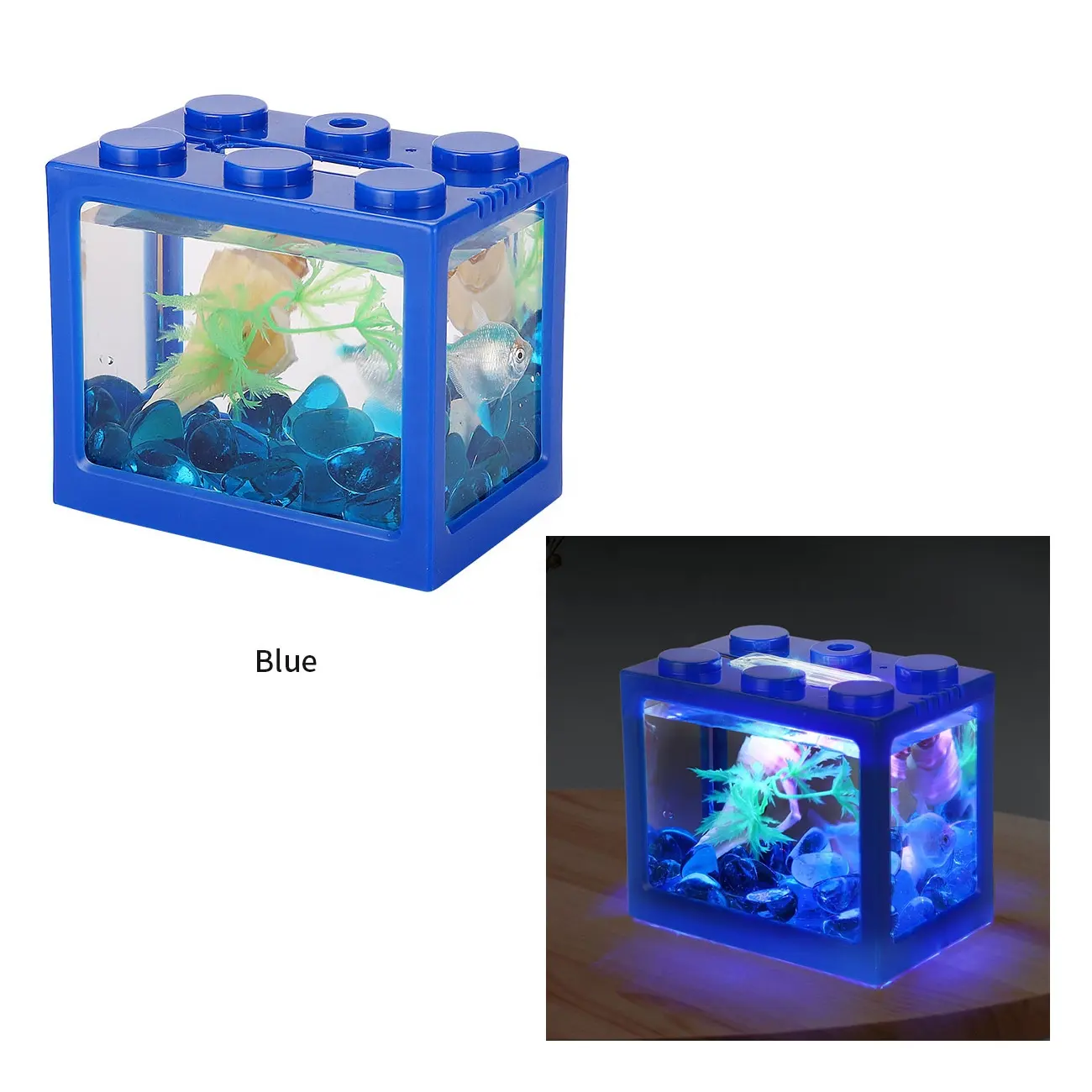 Tanque de peces pequeño de escritorio, pequeño, creativo, ecológico, Cubo de micropaisaje, pecera Tropical, luz Led para acuario