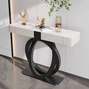 Table d'entrée de luxe moderne avec plateau en marbre ardoise et pieds en métal, table décorative pour couloir - Product Image 5