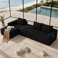 Canapé modulaire en forme de L en peluche noire, pliable, pour salon, meubles pour la maison
