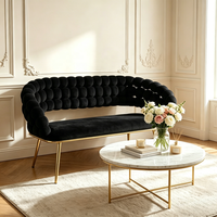 Nouveau Canapé en Velours 3D à Dossier Capitonnée Effet Bulle 2026 avec Pieds en Métal Doré pour Salon, Hall d'Hôtel, Café