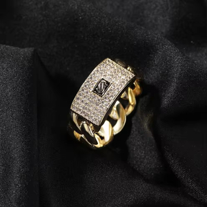 Anillos de Cadena Cubana con Diamantes Brillantes al por Mayor de Fábrica, Anillos de Latón con Circonita Cúbica Chapados en Oro, Personalizados, Estilo Hip Hop - Product Image 4