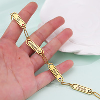 Bracelet unisexe DIY ajouré en acier inoxydable, best-seller transfrontalier, avec breloques carrées gravées au nom et diamants, style minimaliste