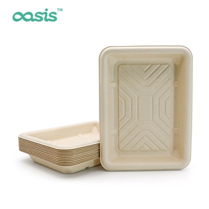 Bandeja De Carne De Polpa De Cana De Açúcar De Bambu Descartável Ecológica Personalizada para Supermercado Embalagem De Carne Fresca Bandeja De Alimentos Degradáveis - Product Image 1