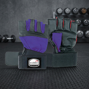 Gants de fitness demi-doigts SAIBRO en cuir PU avec sangle de poignet réglable pour musculation et gym, unisexe - Product Image 4