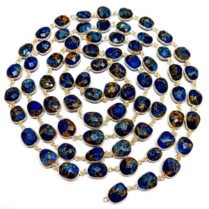 Natural <b>Copper</b> Turquoise Lapis lazuli free Shape 15mm bezel connector <b>chain</b> sold per Foot - Product Image 1