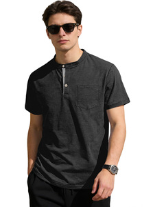 Men's <b>Henley</b> Polo Shirt <b>Short</b> <b>Sleeve</b> Pocket Knitted Casual Uniform Tee - Product Image 4