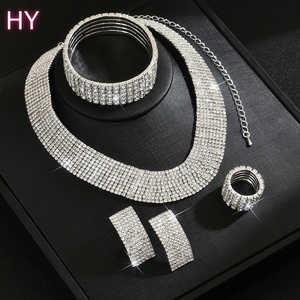 Ensemble de bijoux de luxe HY pour soirée, fiançailles et mariage, plaqué <span class=keywords><strong>argent</strong></span> avec strass incrustés, comprenant boucles <span class=keywords><strong>d</strong></span>'oreilles et <span class=keywords><strong>collier</strong></span> - Product Image 5