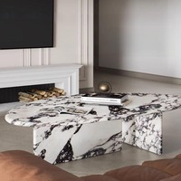 Table basse en marbre naturel de style crème, moderne et luxueuse, avec structure en acier, meubles durables pour le salon