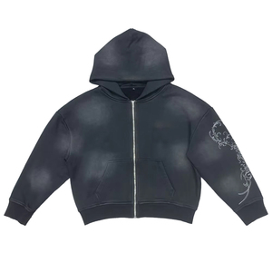 Sudadera con capucha personalizada con logo, estilo vintage, lavado ácido, con cremallera, OEM, de algodón desgastado, felpa francesa, efecto descolorido por el <span class=keywords><strong>sol</strong></span> - Product Image 1