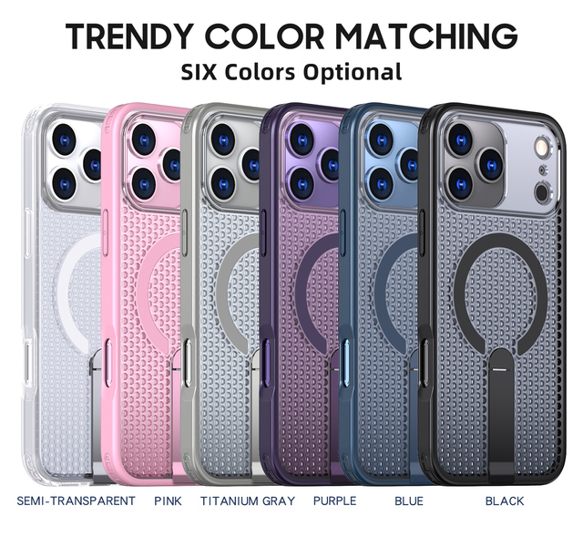 With Hidden Kickstand Magnetic Case for Iphone 17 Pro Max 16 15 14 Plus 13 12 11 16E Cooling Heat Dissipation Shockproof Cover