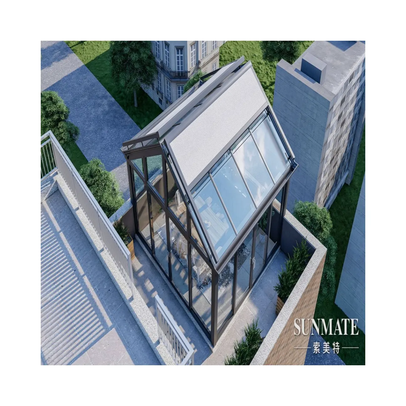 ויקטור- ממוסגר עצמאי נמוך בית וילה על הגג חדרי שמש מזכוכית עם דלתות הרמה והחלקה
