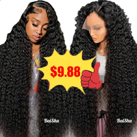Perruques bouclées profondes africaines tendance en promotion pour femmes, perruques frontales en dentelle, fibres haute température, brésiliennes, vietnamiennes pour femmes noires