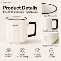 Tasses à thé en céramique rayées personnalisables de haute qualité, résistantes aux aliments et au lave-vaisselle, au design épuré pour la maison et le bureau