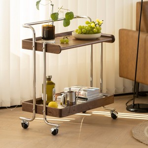 Table d'appoint en bois avec roulettes, table basse en bois de cerisier, chariot mobile, meubles de salon - Product Image 2