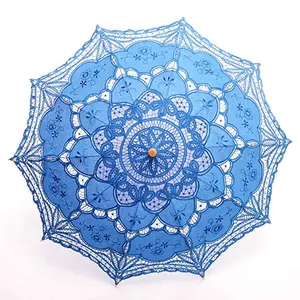 Guarda-chuva de algodão puro feita à mão, guarda-sol feminino bordado de renda de algodão