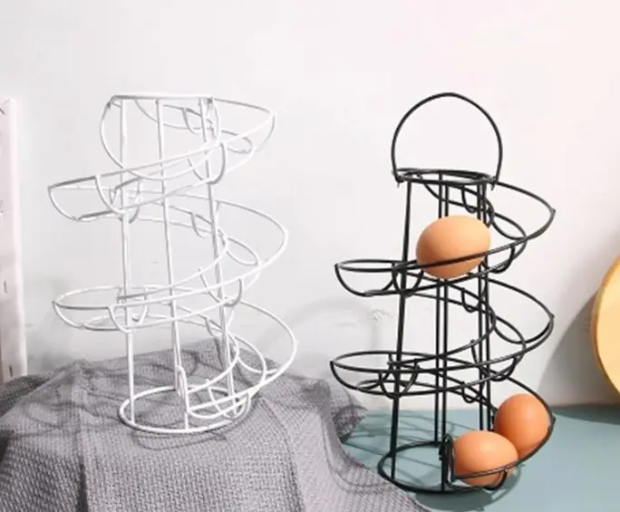 Modern metal yumurta depolama raf mutfak tezgahı yumurta depolama raf ev mutfak malzemeleri spiral depolama rulo raf
