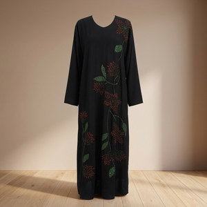 Abaya en Chiffon Brodé de Fleurs - Style Basique de Haute Qualité avec Col Haut - Product Image 2