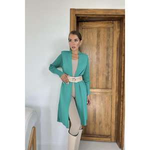 Cárdigan Verde de Punto para Mujer, Casual, Manga Larga, Transpirable, Estilo Simple, Abrigo Largo - Product Image 3