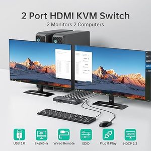 Commutateur KVM <span class=keywords><strong>HDMI</strong></span> MT-Viki 8K 60Hz pour 2 moniteurs et 2 ordinateurs, commutateur KVM double <span class=keywords><strong>HDMI</strong></span> 4K <span class=keywords><strong>144Hz</strong></span> avec 4 ports USB 3.0 - Product Image 2