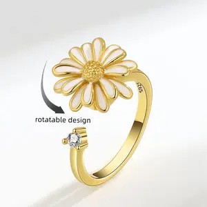 hot selling Adjustable copper Sunflower Anxiety Fidget Ring for Women Girls the holiday Gifts