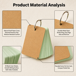 Carpeta de Anillas para Tarjetas de Palabras, 50 Hojas, 9 Colores, Cubierta Kraft, Bloc de Notas en Blanco para Estudio, Pedido al por Mayor para Escuelas - Product Image 3