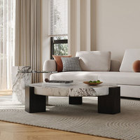 Table basse moderne extensible de haute qualité, écologique et durable, en marbre, avec pieds en bois massif, plateau pliable, table d'appoint pour salon