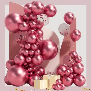 100 pièces rose vif Latex confettis ballons métalliques différentes tailles ballon guirlande arc Kit fête ballons décorations