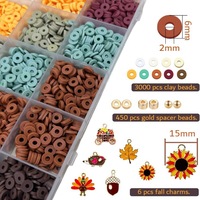Kit de perles circulaires en polymère souple, motifs citrouille et feuille d'érable, pour la confection artisanale de bijoux, accessoires de perlage, modèle -031, collection Automne Thanksgiving
