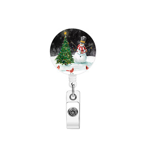 Crystal Santa Claus ID Keychain Snowman Belt <b>Clip</b> Round ABS Employee Badge Easy-Pull <b>Buckle</b> Wholesale - Product Image 2