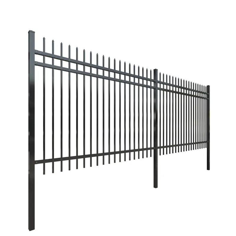 Cerca de metal galvanizado preto com revestimento em pó, cerca de ferro forjado, painéis de madeira para cercas, cerca ornamental de 6 pés e 8 pés