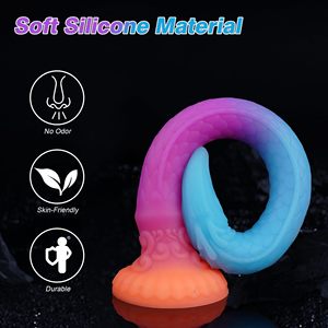 Dildo réaliste en silicone liquide en forme de longue tentacule de pieuvre, pénis de monstre dragon, <span class=keywords><strong>plug</strong></span> anal lumineux avec ventouse pour stimulation du point G - Product Image 6