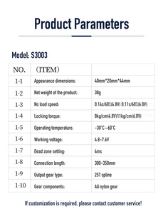 เซอร์โวเกียร์พลาสติกมาตรฐาน 38 กรัม S3003 เทียบเท่า 5.5 กก.ซม. แรงบิดสูง 6V 180 °   การหมุนสำหรับรถบังคับวิทยุ เรือ เฮลิคอปเตอร์ D - Product Image 2