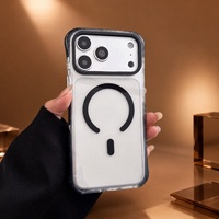 Protection d'angle renforcée transparente minimaliste pour iPhone, étui de téléphone en cuir magnétique