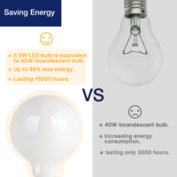 Ampoule LED G95 à filament blanc laiteux personnalisable, 5,5W, culot E27 standard, 2700K blanc chaud, pour café et restaurant, directement de l'usine