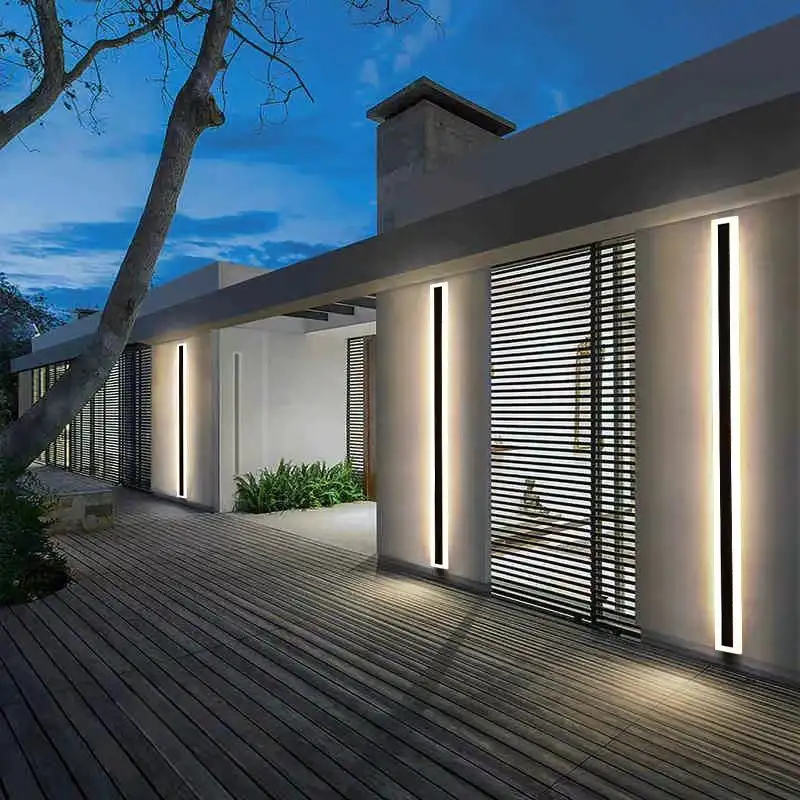Modern Design Long Strip Shape Black White Waterproof Outdoor IP65 Wall Light Acrylic Aluminum Led Wall Lamp