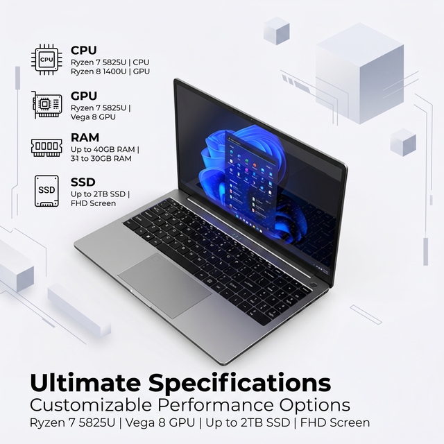 15.6" AMD Ryzen 7 5825U Processor (optional 5700U/7430U/5500U) 16GB DDR4 Memory Business Laptop with Fingerprint Unlock Function