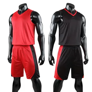 制造商定制高品质升华网眼篮球衫红色可逆篮球衫和短裤
