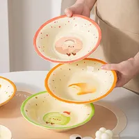 Assiette à fruits en céramique de grande capacité, couleur sous-glaçure créative de haute valeur, motif de dessin animé, va au micro-ondes, vaisselle fraîche et mignonne